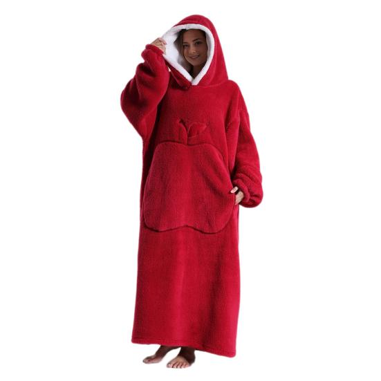 Winter Wearable Blanket Bathrobe with Big Pocket Thick Double-sided Fleece Loose Long Sleeves Pajamas Heat Retention Full Protection Home Lazy
