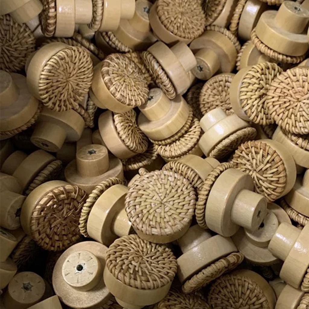 10 шт. Натуральная деревянная ручка для комода, ротанговая ручка для двери шкафа, круглая ручка для шкафа, одно отверстие для мебели