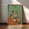 Whimsical Frog and Cocktail Canvas Poster Frog Bathing & Drink Coffee Animal Wall Art Printing for Modern Kitchen Home Decor