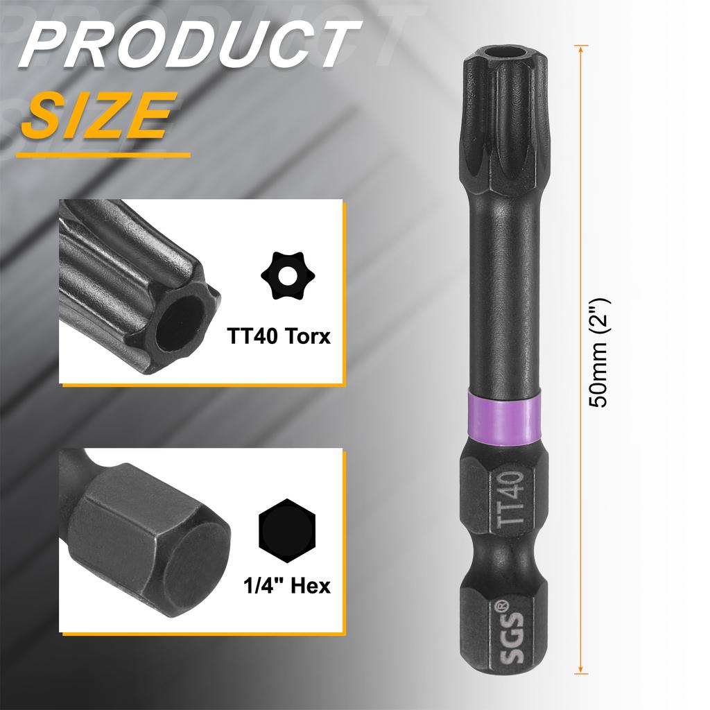 Магнитные Torx-биты для ударной отвертки T7-T55, 1/4" шестигранный хвостовик, взломостойкие, 6-лучевые, для электроинструментов