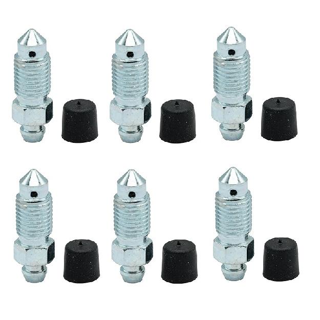 6 PCS H9402-6 Brake Bleeder Screws - Caliper Bleeder Screw With Rubber Cap, 3/8-24 X 1.18 Inch Length, Bleed Kit
