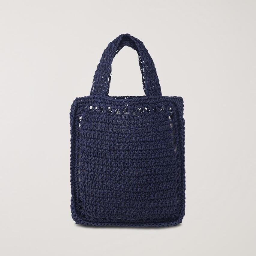 Dunst Hand Drawing Bloom Mini Bag — Handmade Paper Yarn Mini Tote with Floral Embroidery | Korean Designer | Navy / Natural Cream