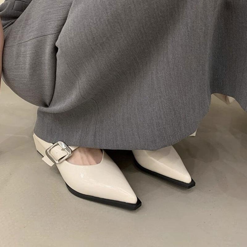 Pointed Mary Jane Single Shoes Women's 2025 Spring and Summer New Fashionable Retro Light Mouth Thick Heel Small Leather Shoes