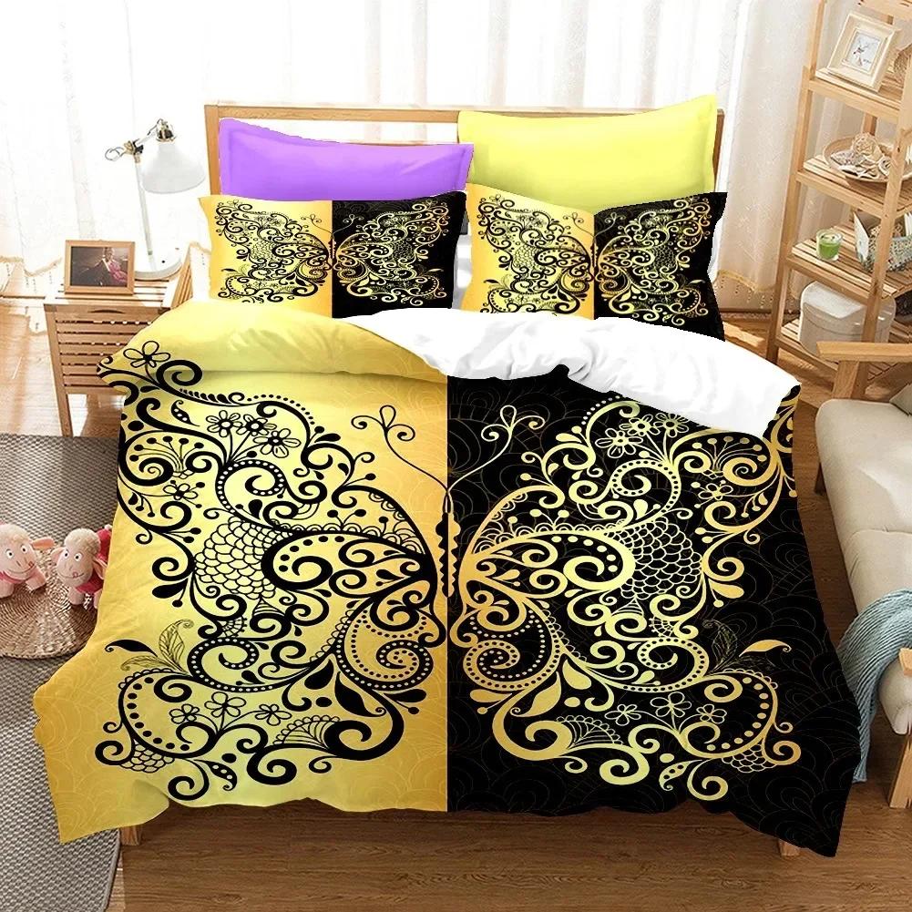 Golden Butterfly Pretty Blue Comfortable Duvet Quilt Cover Pillowcase Bedding Set Children Bedroom Decoration Home Textile