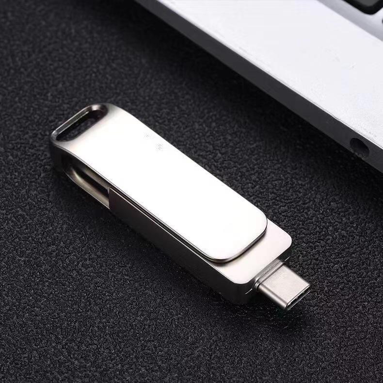 Высокоскоростной металлический флэш-накопитель USB 3.0 двойного назначения емкостью 256 ГБ — совместимый с Type-C и автомобилем, вращающаяся конструкция, для компьютеров и мобильных телефонов