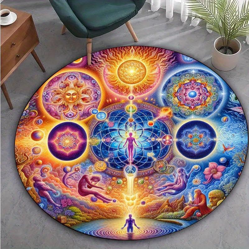 Spiritual Meditation Round Carpet Mat,Polyester Crystal Velvet,Non-Slip Decorative Rug for Home,Bedroom,Yoga,Balcony,Travel,Outdoor Activiti