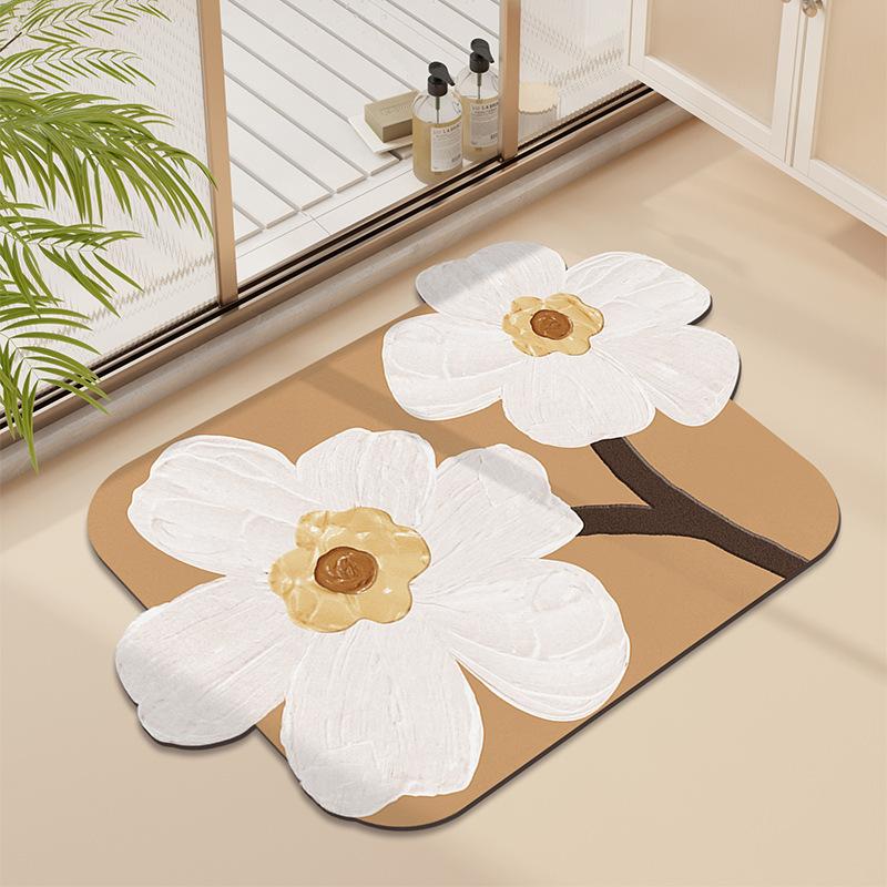 Nordic Simple Flowers Абсорбирующий Быстросохнущий Коврик для ванной комнаты Туалет Специальная форма Негрязный Износостойкий Ковер из диатомита