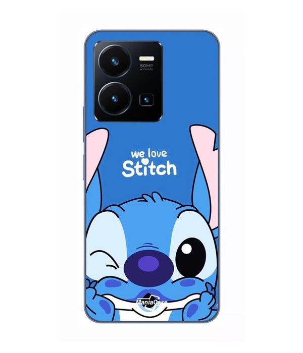 Coque Pour Vivo Y35 4G stitch cute ohana stitch bleu front bleu Maniacase