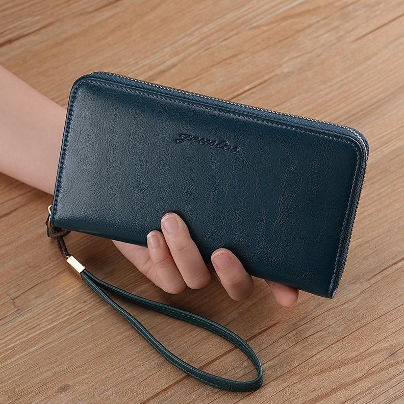 Женский длинный кошелек с RFID-защитой, кошелек-клатч из ПУ-кожи, большая вместимость, на молнии, с ремешком на запястье, держатель для карт, кошелек для телефона
