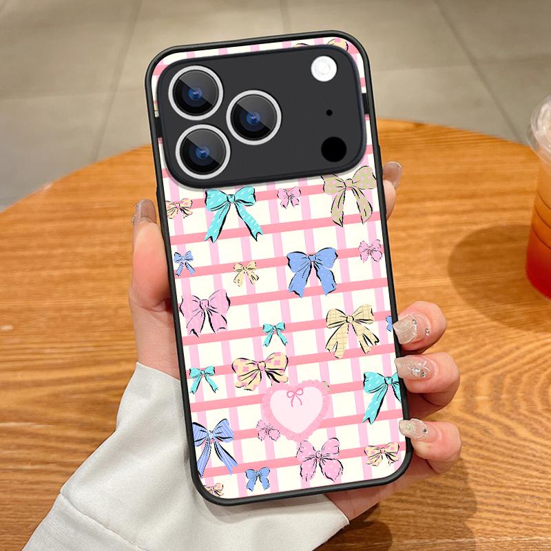 Translucent Matte Magnetic Case For iPhone 17 16 15 Pro 14 13 Pro Max 16e 17e For Magsafe Pink Bow Pattern Hard PC Phone Cover