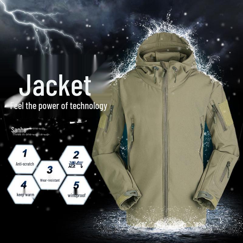 Мужской водонепроницаемый ветрозащитный комплект куртки софтшелл TAD из флиса «акулья кожа» камуфляжной расцветки