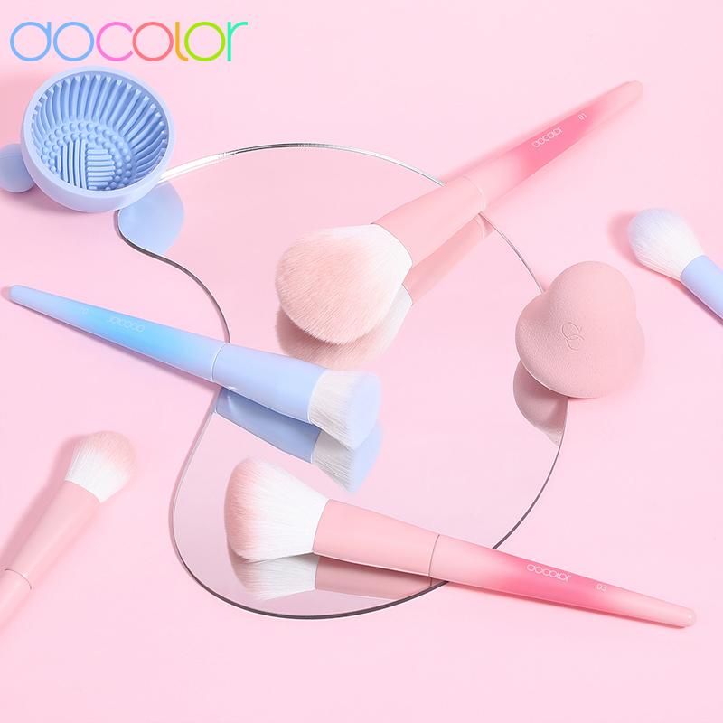 Docolor Набор кистей для макияжа, 16 шт. + спонж + чистящая подушечка, синтетическая тональная основа премиум-класса, консилеры, тени для век, кисть для макияжа, с сумкой