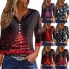 Women's T Shirt Christmas Print Button 3/4 Sleeve Daily Weekend Fashion Basic V- Neck Regular Top