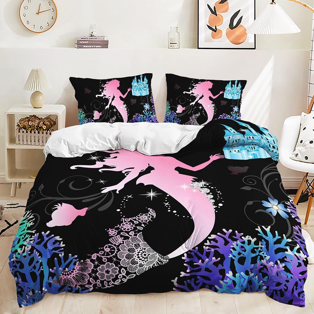 3D Printed Mermaid Princess Bedding Set for Girls and Women, Dreamy Quilt Cover Pillowcases 2/3pcs Gift