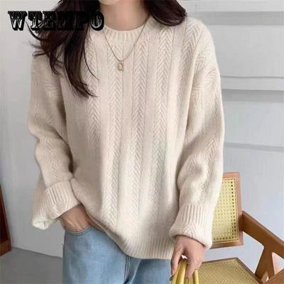 Женский осенне-зимний однотонный свитер в стиле ретро, свободный, с косами, утолщенный пуловер, вязаные свитера