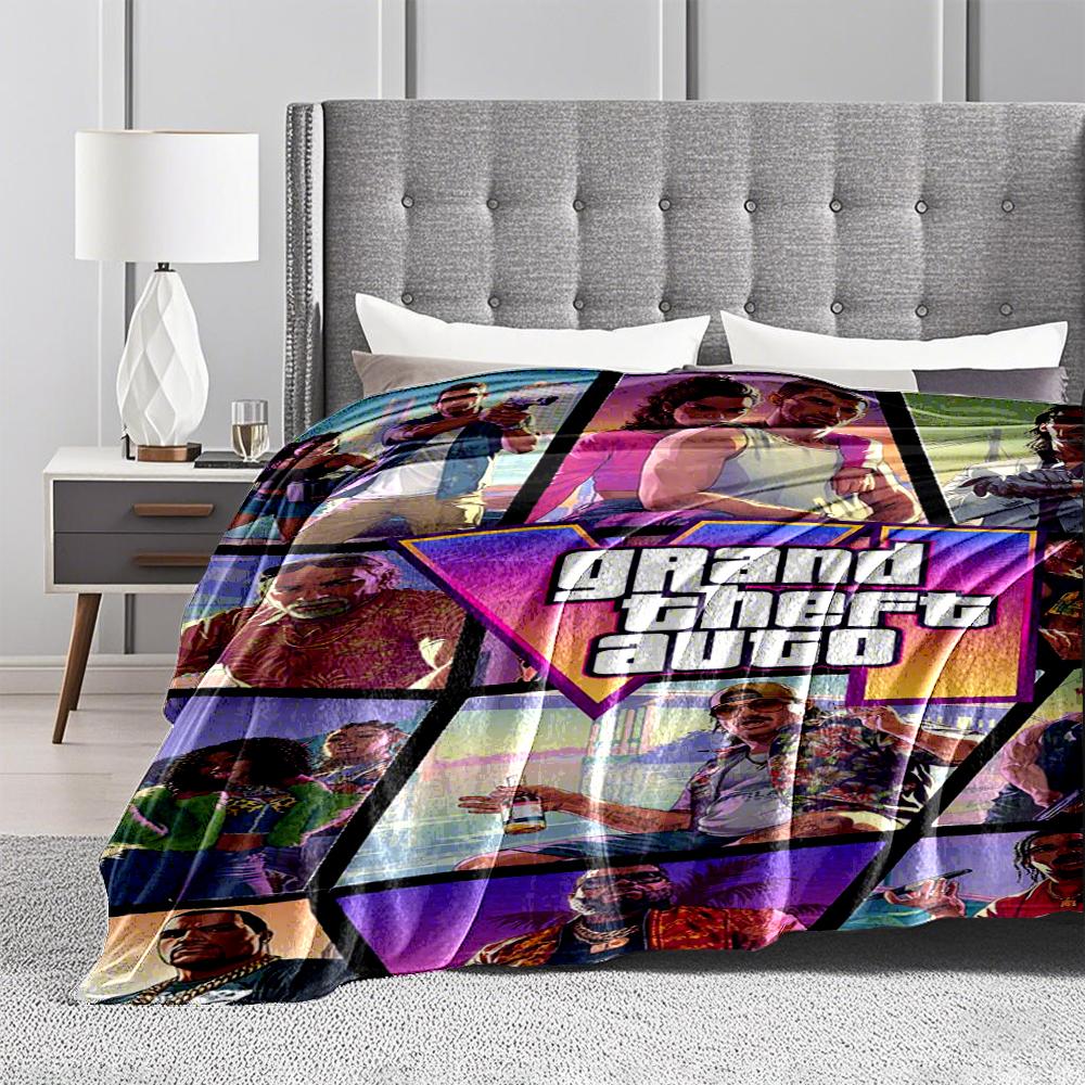 Grand Theft Auto VI Colorful Design Flannel blanket for bedroom, living room, sofa, and nap