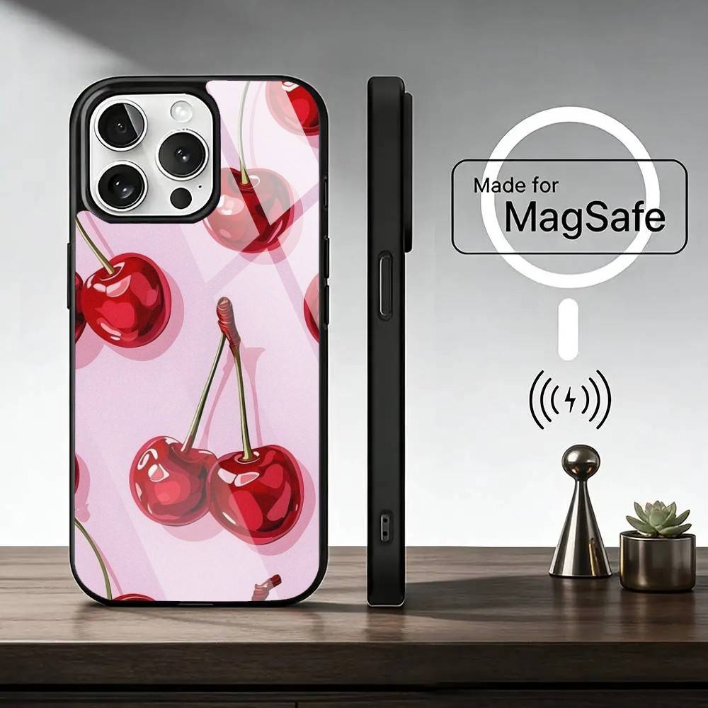Роскошный винный R-красный вишневый чехол для iPhone 17, 16, 15, 14, 13, 12, 11 Plus, Pro, магнитный с Magsafe, беспроводная зарядка