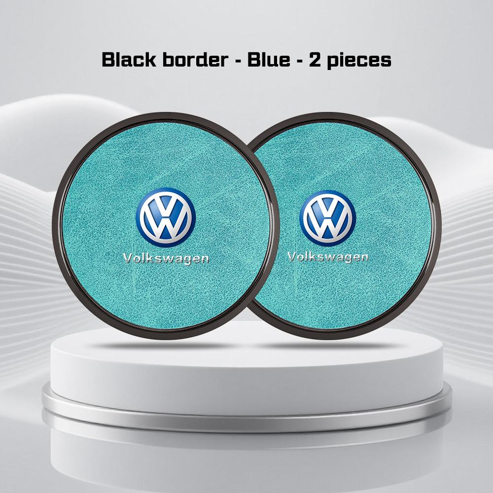 2Pcs Alloy Leather Car Coaster For Volkswagen GTI Golf Polo 6 7 Passat VW CC Tiguan T-ROC Water Cup Mat Anti-slip Pad Accessorie zj1