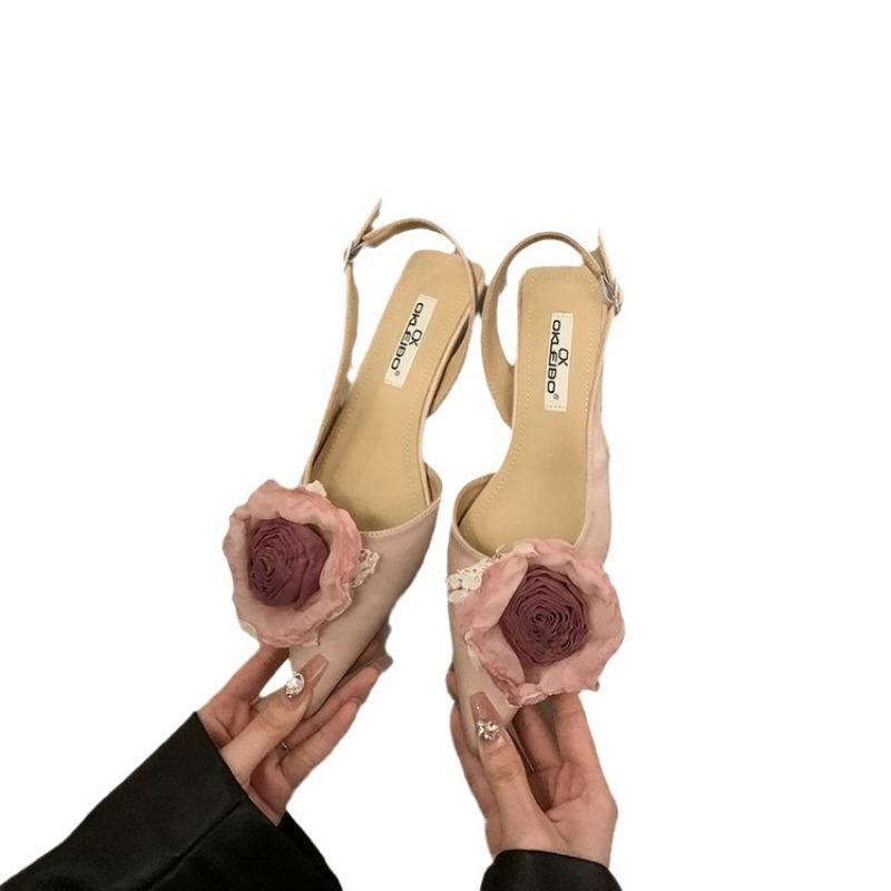 Модные французские босоножки на высоком каблуке с розовым носком, женские 24 новых летних сандалии на высоком каблуке с острым носком, женская обувь