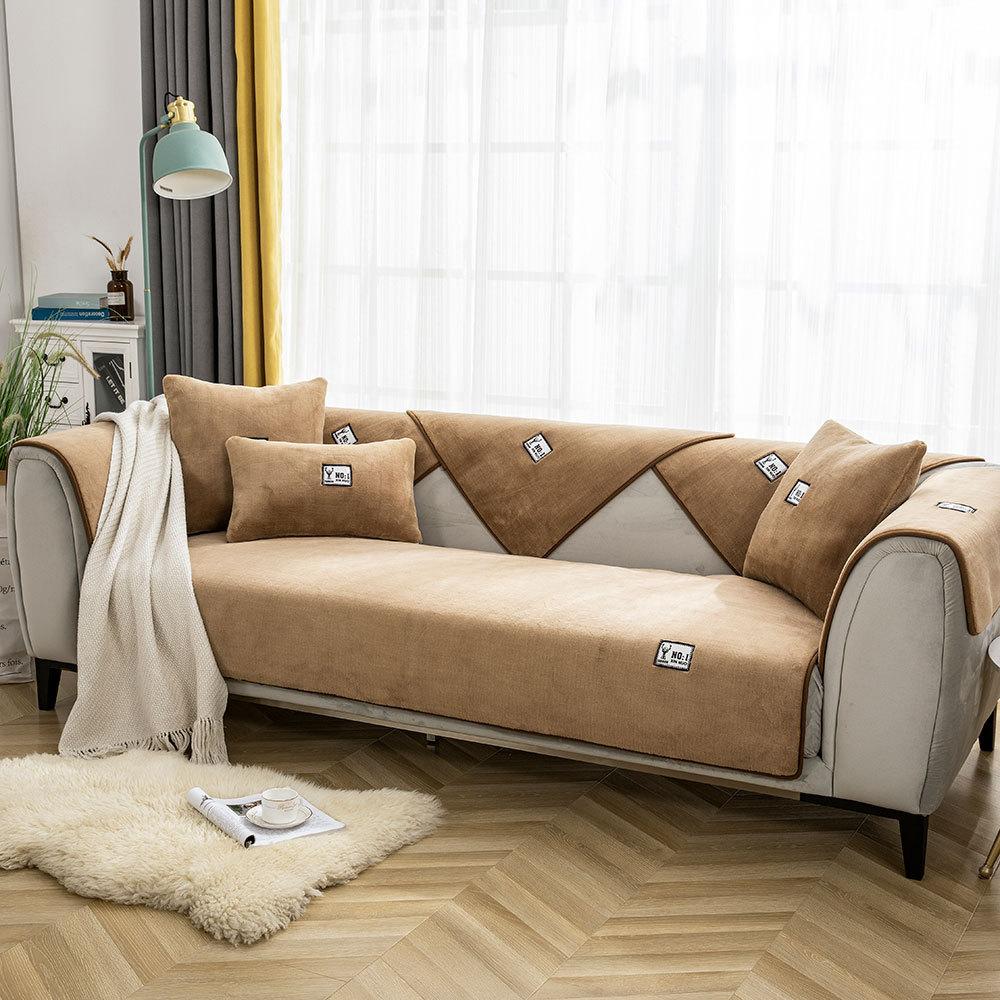 Простая подушка для дивана в скандинавском стиле, зимние подушки для сиденья дивана из овчины, утолщенная флисовая подушка, нескользящий кожаный чехол для дивана