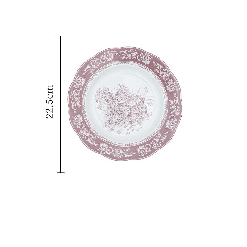 Высококачественные керамические тарелки во французском стиле, модные рельефные фиолетовые обеденные тарелки, бытовые суповые миски, миска для лапши рамен, посуда, столовые приборы
