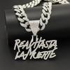 ZAKOL Hip Hop Letter Pendant Necklace for Women Men Shiny Rhinestones 13MM Cuban Chain Necklaces Fashion Jewelry Gifts