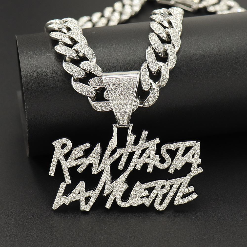 ZAKOL Hip Hop Letter Pendant Necklace for Women Men Shiny Rhinestones 13MM Cuban Chain Necklaces Fashion Jewelry Gifts