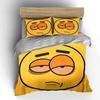 3Pcs Sleepy Lazy Face Cartoon Duvet Cover Set, Solid Yellow Minimal Emoji Bedding with 1 Duvet Cover 2 Pillowcases, Gift
