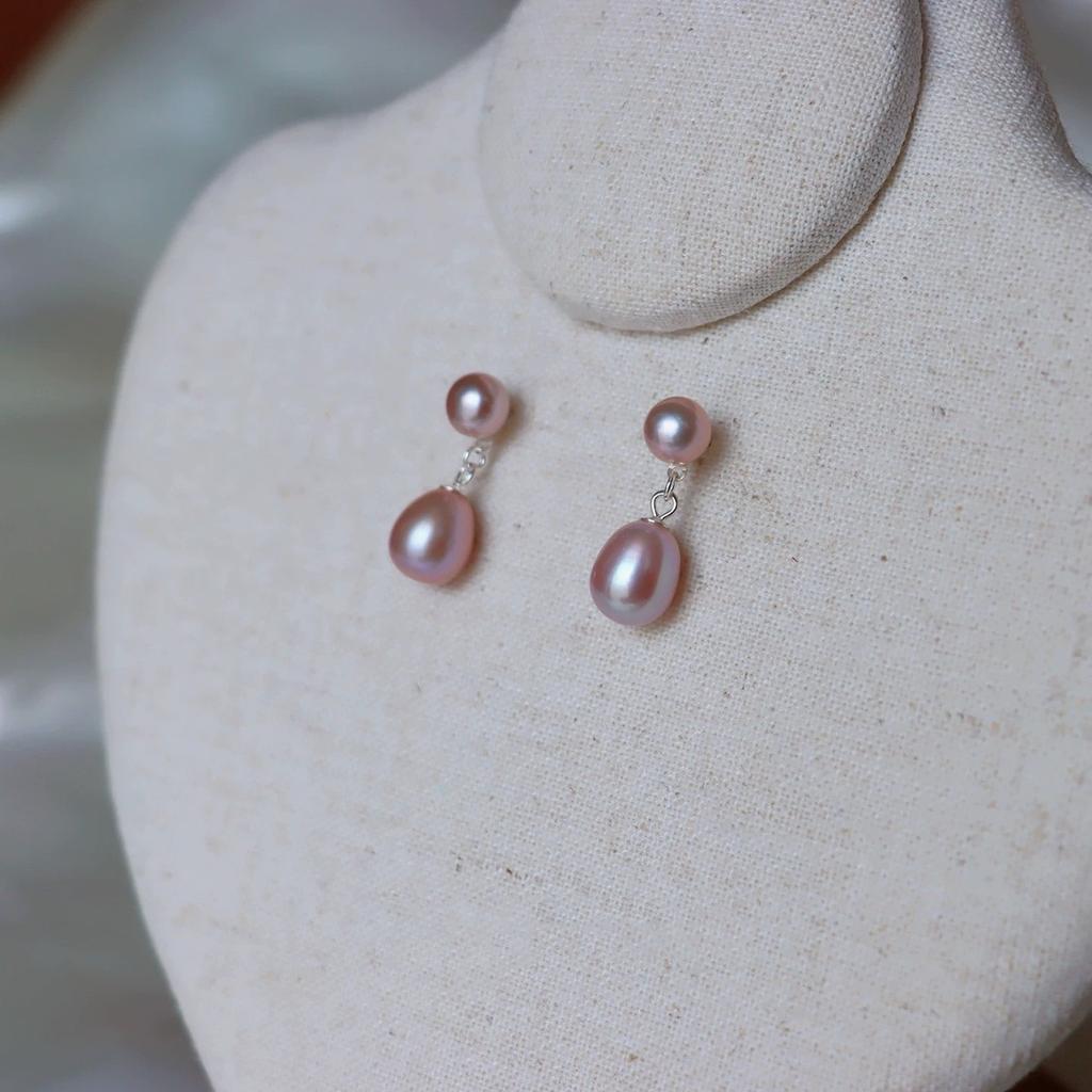 2025 новые натуральные фиолетовые рисовые бусины жемчуг женские легкая роскошь нишевые высококачественные серьги-гвоздики с темпераментом 925 отделка Тремелла plain silver