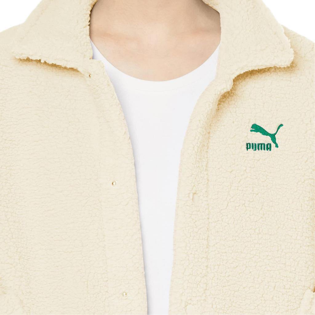 Puma Solid Color Logo Embroidered Faux Shearling Jacket Women Jacket Pure-White 539954-65