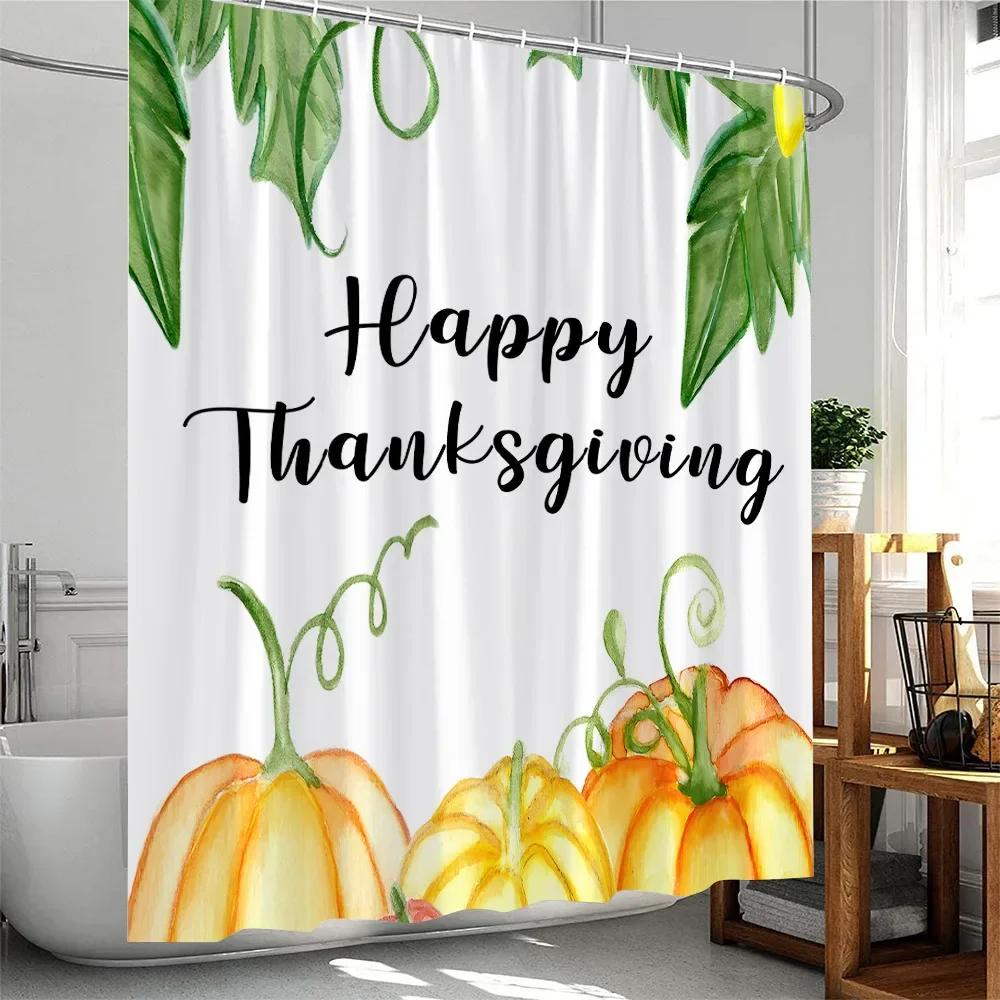 Fall Shower Curtain Thanksgiving Festival Home Decor for Bathroom Pumpkin Maple Leaf Autumn Harvest Season Bath Curtain Cloth