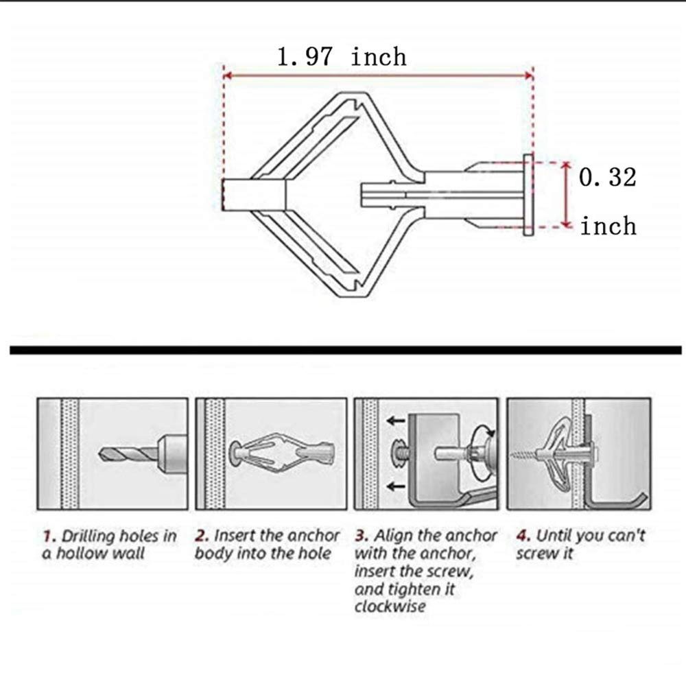 Набор пластиковых дюбелей для гипсокартона 100 шт. Серые дюбели-бабочки Дюбели для полых стен Настенный крепеж для подвешивания