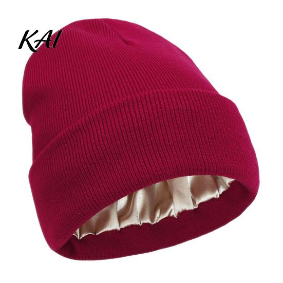 Casual Travel Caps for Women Satin Lined Knit Hat Women, Winter Warm Soft Beanies, Fashion Stretchy Breathable Headwear Frizz-free Hair Protection,