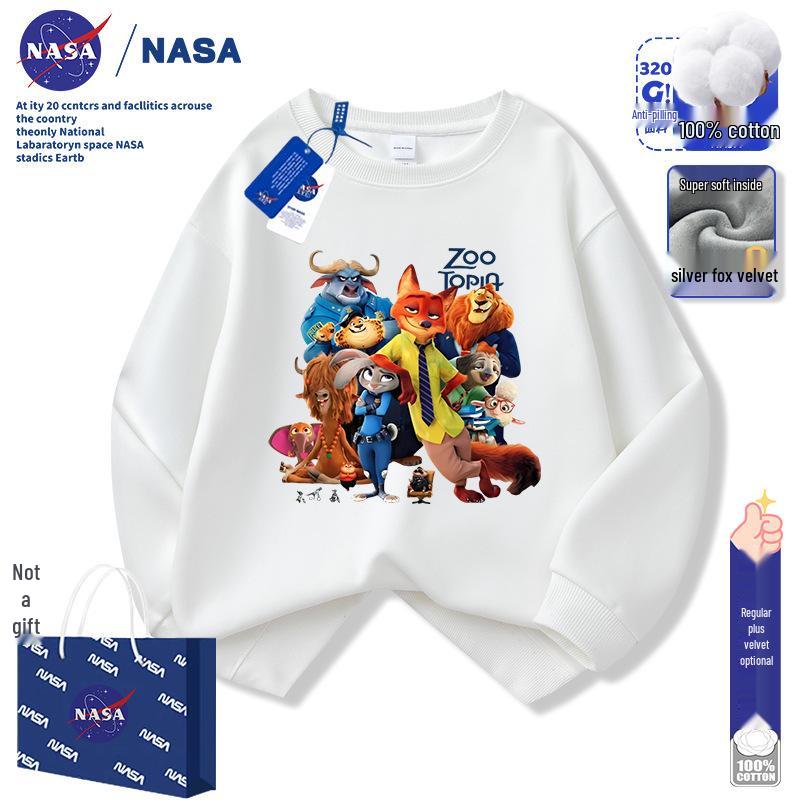NASA Zootopia Kids Velvet Sweatshirt - Nick & Judy Cartoon Warm Top for Boys & Girls (Autumn/Winter)
