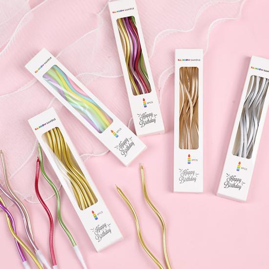 12 Pcs Party Candles Food Grade Safe To Use Flames Threaded Curved Cake Decoration Solid Color Combustible Cake Candles for Christmas