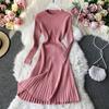Vintage Women's Dress Solid Color O-neck Long Sleeve Knit Dresses Female High Waist Slim A-line Maxi Elastic Dresses