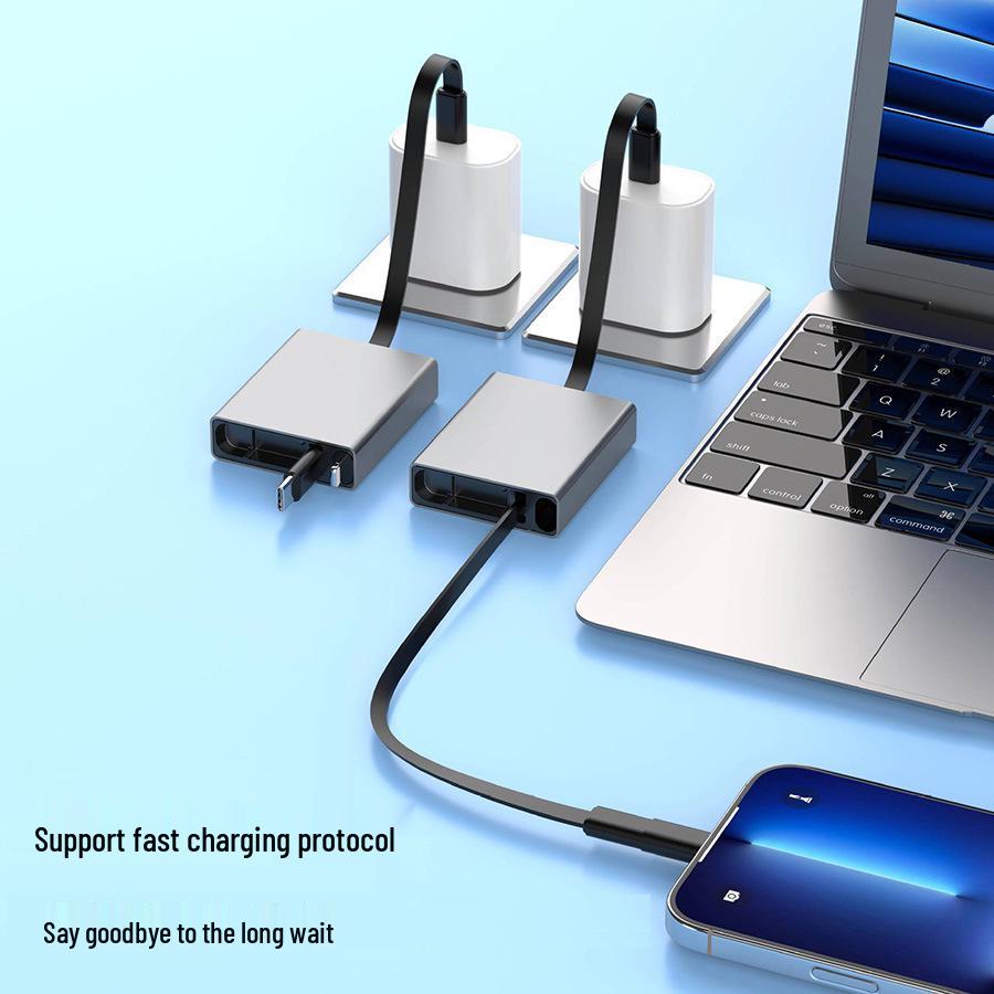 Кабель быстрой зарядки Type-C 66 Вт со спиральной намоткой и USB-адаптером – Односторонний выдвижной, Идеальный подарок для отеля