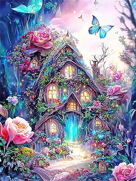5D Diy Алмазная картина Дом Фэнтези Полный квадрат Круглая вышивка Мозаика Бабочка Цветок Домашний декор