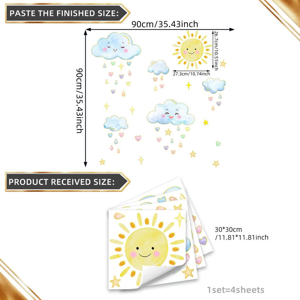 Tj9004 Милый Солнце Облако Любовь Дождь Бронзирование Наклейка на стену Украшение Гостиная Спальня Фон Самоклеящаяся наклейка на стену