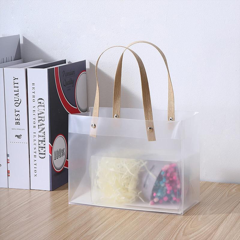 10PCS Transparent Frosted Tote Bag PP Waterproof Companion Gift Candy Bag Flower Wrapping Bag Birthday Wedding Party Supplies
