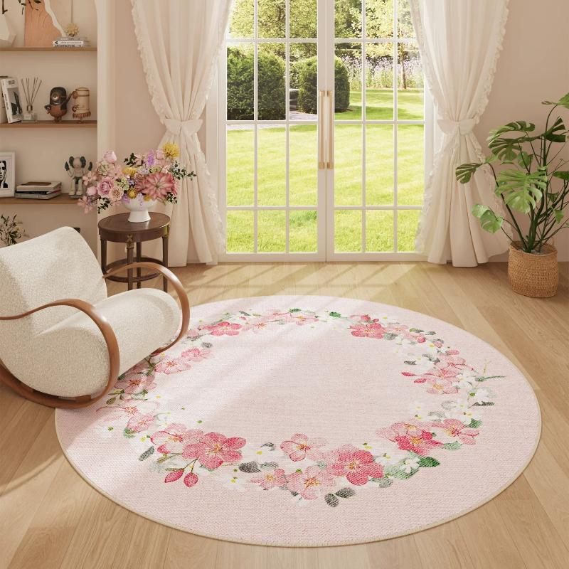 French Style Bedroom Decor Round Carpet Thick Plush Carpets for Living Room Fluffy Soft Lounge Floor Mat Home Floral Pattern Rug