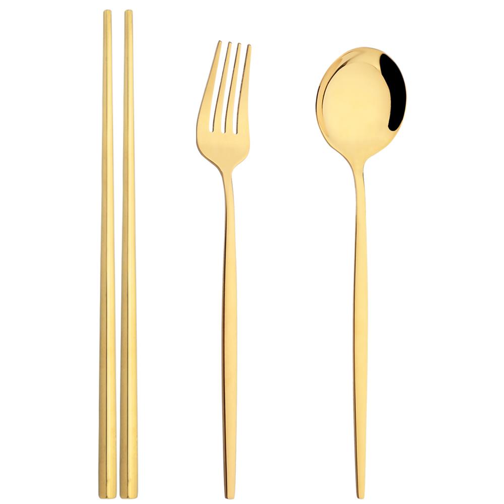 Зеркало, ложка, вилка, палочки для еды, набор посуды, 3 шт., столовая посуда из нержавеющей стали, золотой западный набор столовых приборов, кухонные принадлежности для ужина