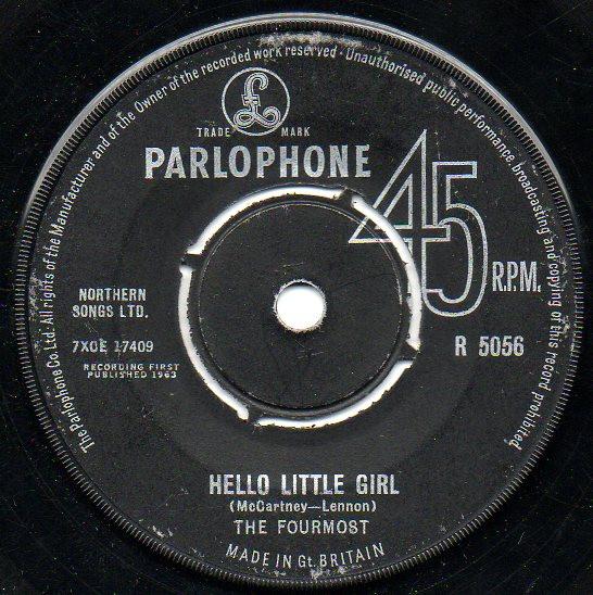 7-дюймовая пластинка FOURMOST Hello Little Girl R5056 Parlophone 1963 UK Rock Б/у