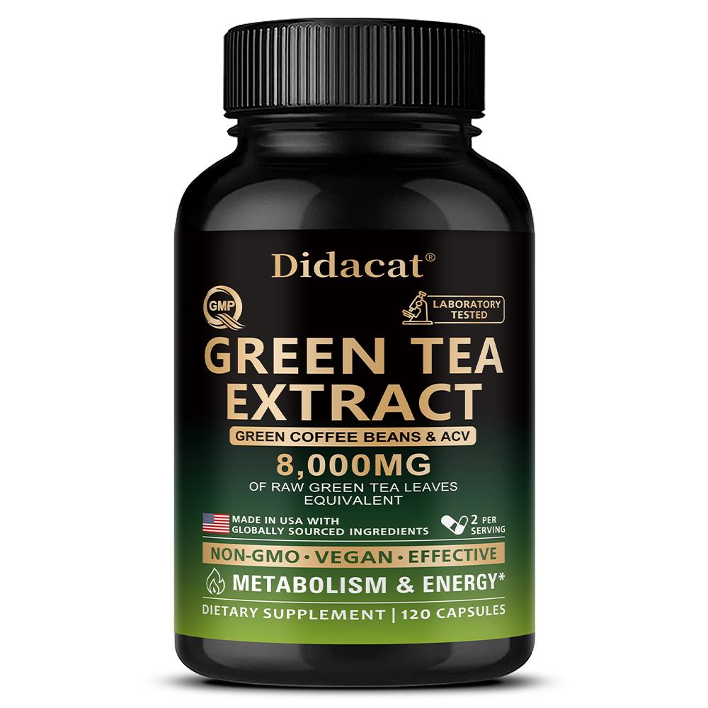 Didacat Green Tea Extract 8000MG with Green Coffee Beans & ACV, 120 Capsules for Metabolism & Energy Support