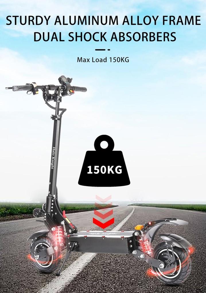 Halo Knight T108 Electric Scooter 10 Inch Road Tires 1000W*2 Motor 65km/h Max Speed 52V 28.8Ah Battery 60km Max Range