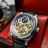 Fully Automatic Mechanical Watch Hollow Bottom Luminous Moon Phase Leather Casual Watch Men's Blue Light