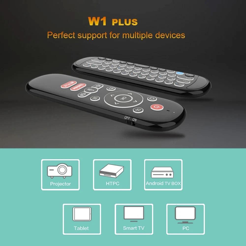 НОВЫЙ W1 PLUS Аэромышь Пульт Дистанционного Управления 2.4G RF Беспроводная Мини Клавиатура с Голосовым Управлением Умная Клавиатура с Гироскопом Чувствительная к Движению Anti-loss ИК для Android TV Box