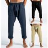 Мужские хлопковые и льняные вставки с карманами для повседневных брюкДжоггеры Прямые спортивные брюки Свободные брюки
