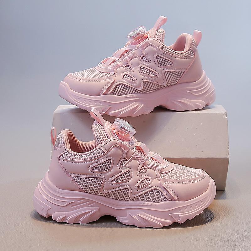 Девочки сетчатые кроссовки 2025 осень новые мягкая подошва нескользящие дышащие модные универсальные повседневные туфли для детей среднего и старшего возраста