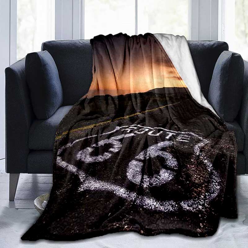 1PC Highway 66 pattern blanket, all season lightweight home office outdoor nap multifunctional blanket